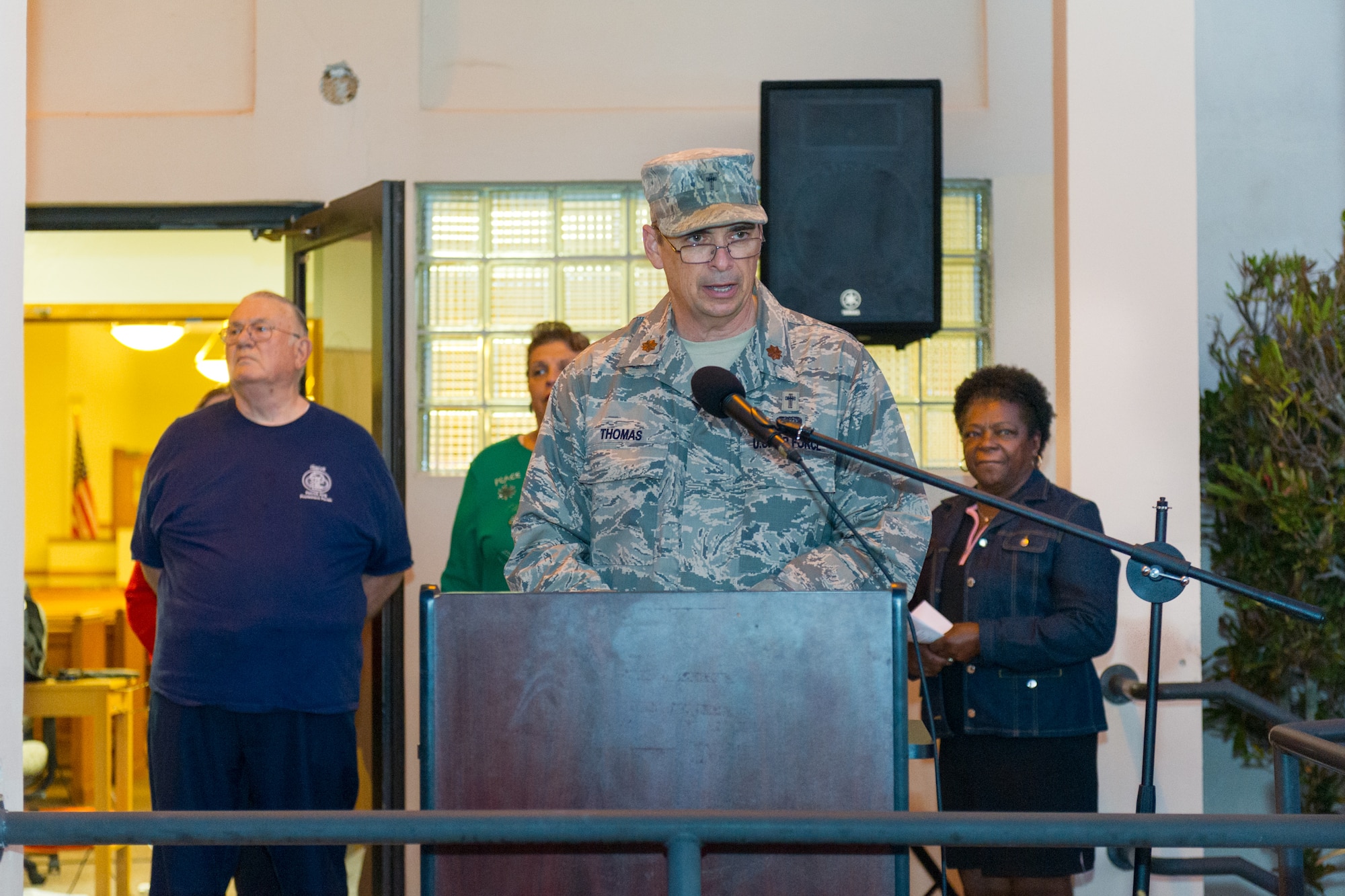 Members of Team Patrick-Cape attended a tree lighting ceremony at the Patrick Air Force Base Seaside Chapel, Dec. 3, 2014, in Fla. In addition to the lighting ceremony, attendees sang carols, ate refreshments, and socialized. (U.S. Air Force photo/Cory Long)