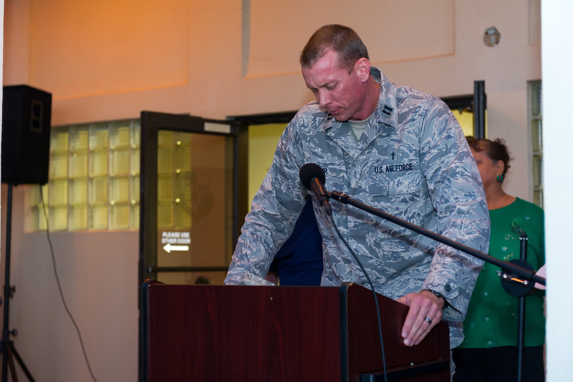 Members of Team Patrick-Cape attended a tree lighting ceremony at the Patrick Air Force Base Seaside Chapel, Dec. 3, 2014, in Fla. In addition to the lighting ceremony, attendees sang carols, ate refreshments, and socialized. (U.S. Air Force photo/Cory Long)