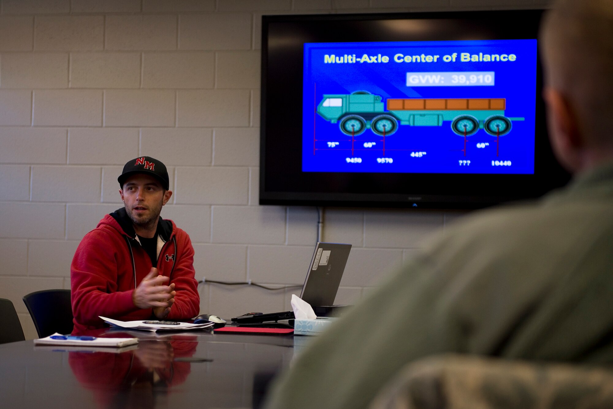 Brian Wright, 434th ARW contracted combat readiness resource specialist, teaches a pallet build-up course at Grissom Air Reserve Base, Ind., Nov. 1, 2014. The course trains Airmen on proper ways of loading cargo onto an aircraft using a combination of geometry, algebra and tie-down techniques. (U.S. Air Force photo/Staff Sgt. Benjamin Mota)