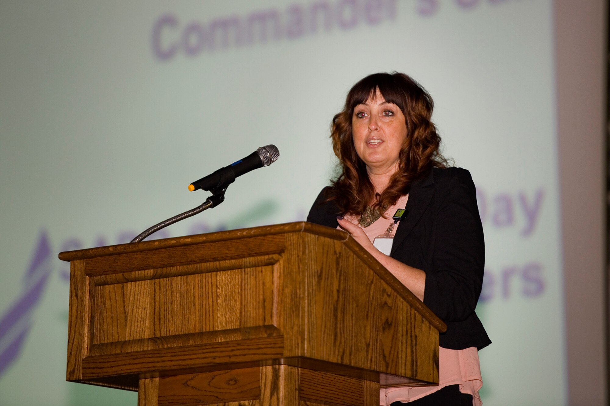 Amy Little 434th Air Refueling Wing sexual assault  and response coordinator and behavioral health support coordinator, educates Airmen on the characteristics of  sexual offenders during Grissom's annual Sexual Assault Response and Prevention Stand Down here Nov. 2.,2014. During the training, Airmen were given the opportunity to participate in a group dialogue about the issue, wingmanship and what it takes to prevent sexual assault. (U.S. Air Force photo/Mark R. W. Orders-Woempner)