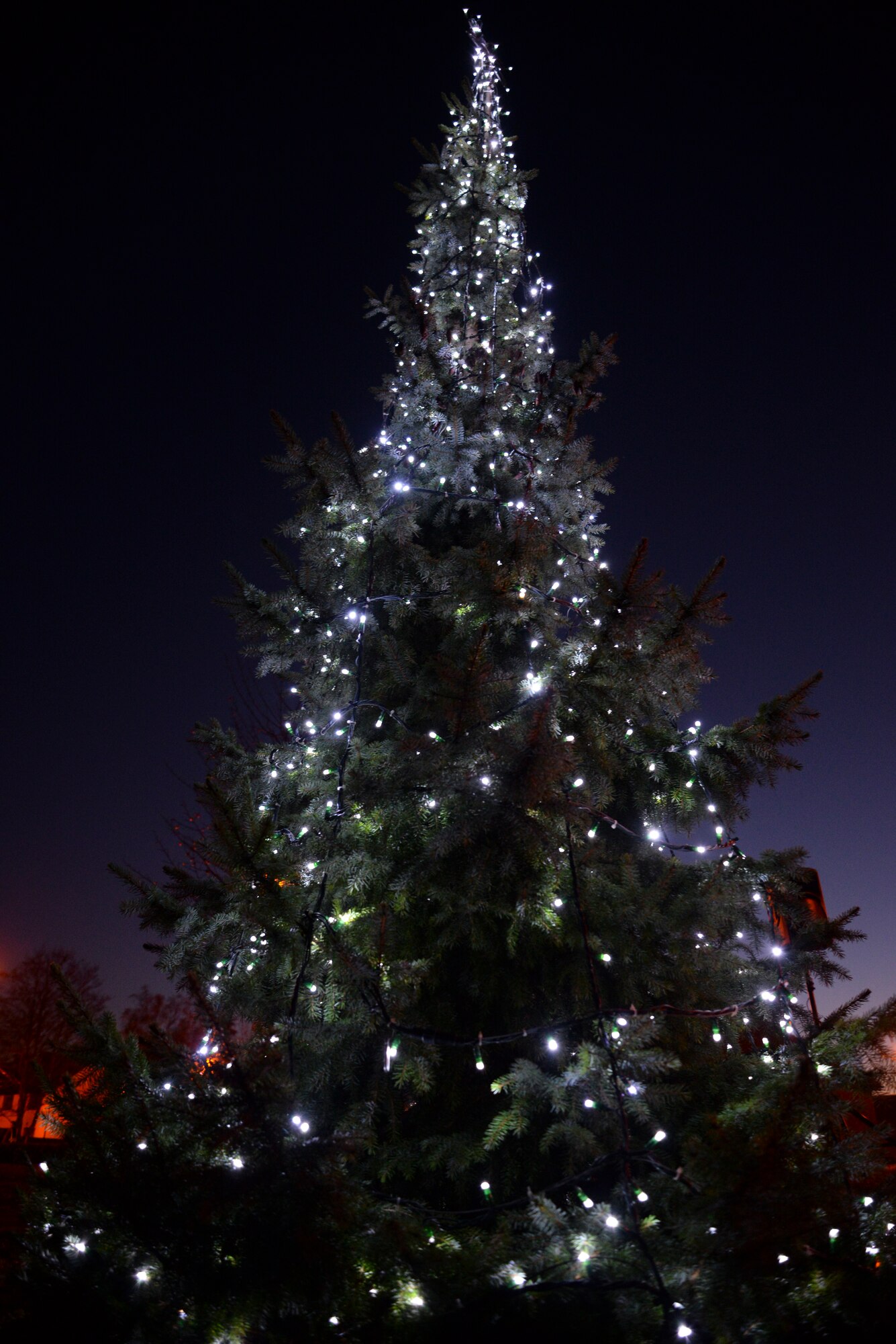 Team Mildenhall families kick off the holiday season with the annual Christmas Tree Lighting ceremony Dec. 5, 2014, on RAF Mildenhall, England. The event featured Christmas songs sung by children enrolled in RAF Mildenhall’s youth programs and a visit from Santa. (U.S. Air Force photo by Senior Airman Victoria H. Taylor/Released)