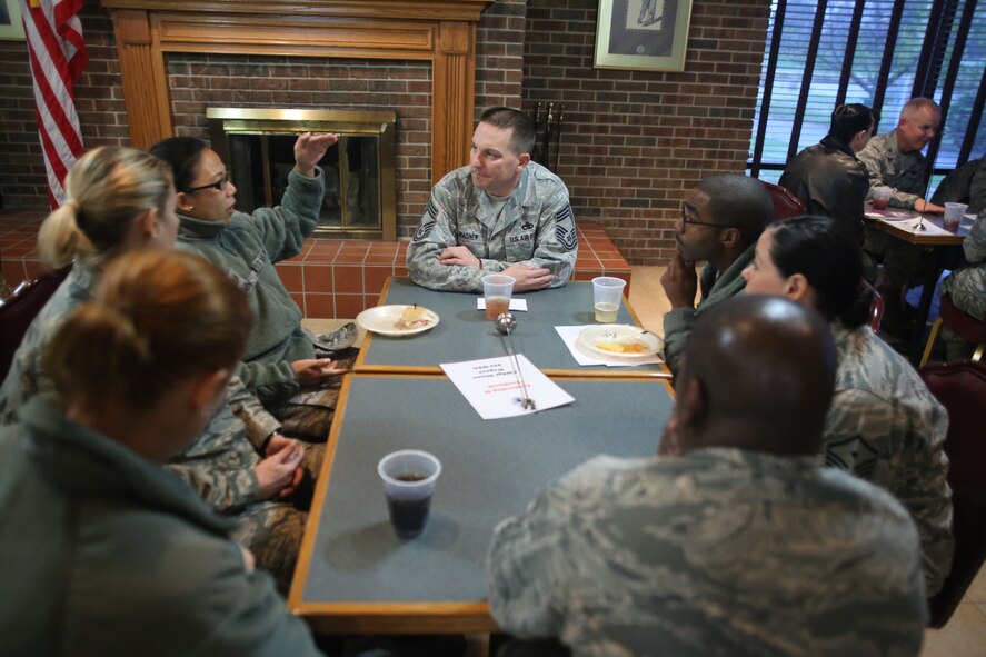 Speed mentoring at the 932nd Airlift Wing featured senior enlisted members discussing issues with the newer members of the unit.  (U.S. Air Force photo/Tech. Sgt. Christopher Parr)