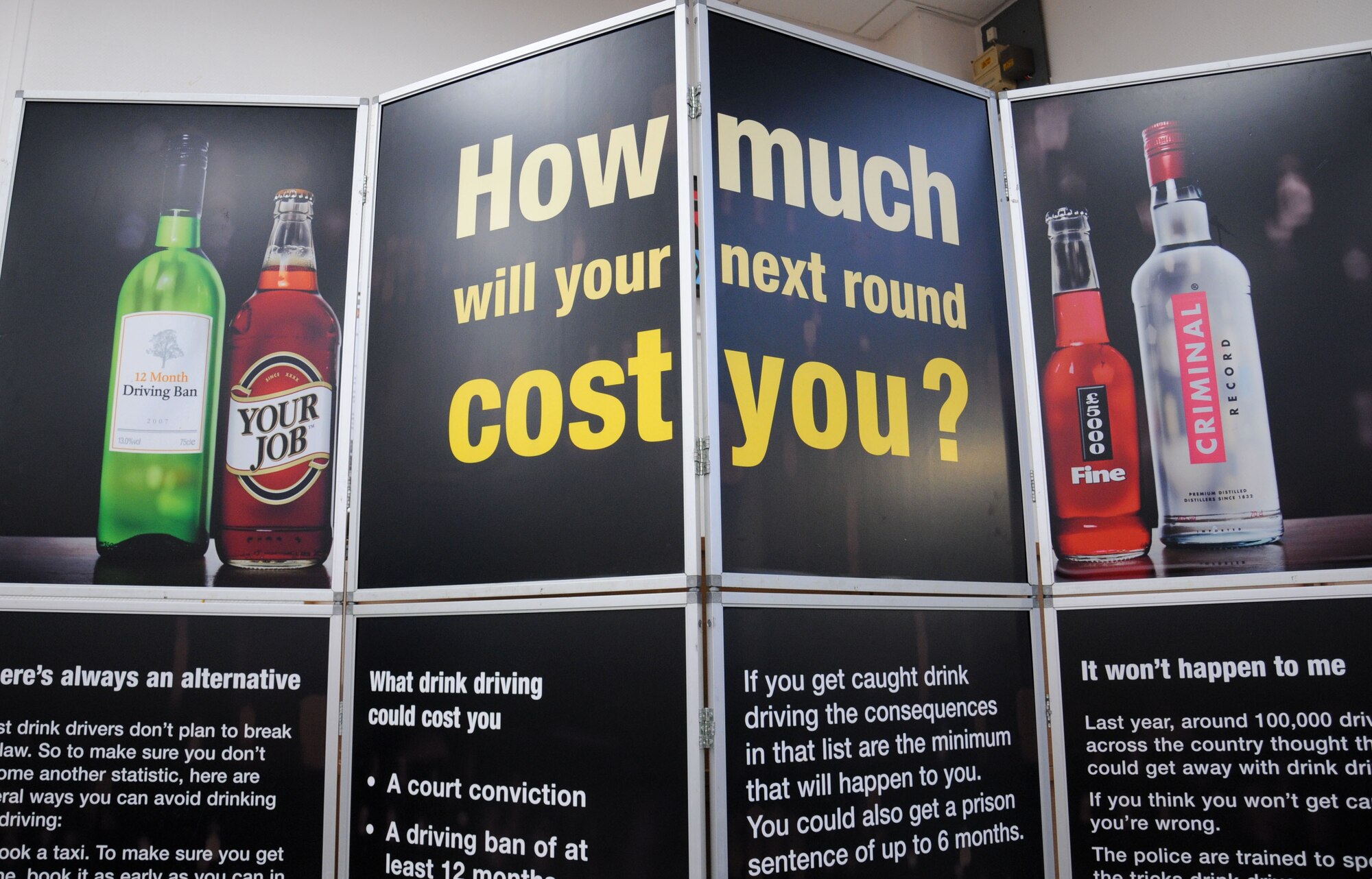 A display from Suffolk County Council Road Safety is displayed in the BXtra Dec. 2, 2014, on RAF Mildenhall, England. The 100th Air Refueling Wing Safety Office joined with Suffolk County Council Road Safety to educate base members on road dangers. (U.S. Air Force photo by Gina Randall/Released)