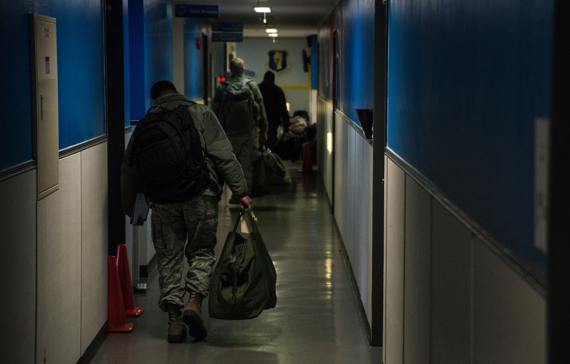 Airmen from bases around the Pacific Air Forces theatre in-process at the 35th Logistics Readiness Squadron for exercise Beverly Sunrise 15-1 at Misawa Air Base, Japan, Dec. 8, 2014. Upon in-processing to Misawa, personnel will receive safety briefing for the area along with lodging accommodations for their time on station. (U.S. Air Force photo by Staff Sgt. Derek VanHorn/Released)