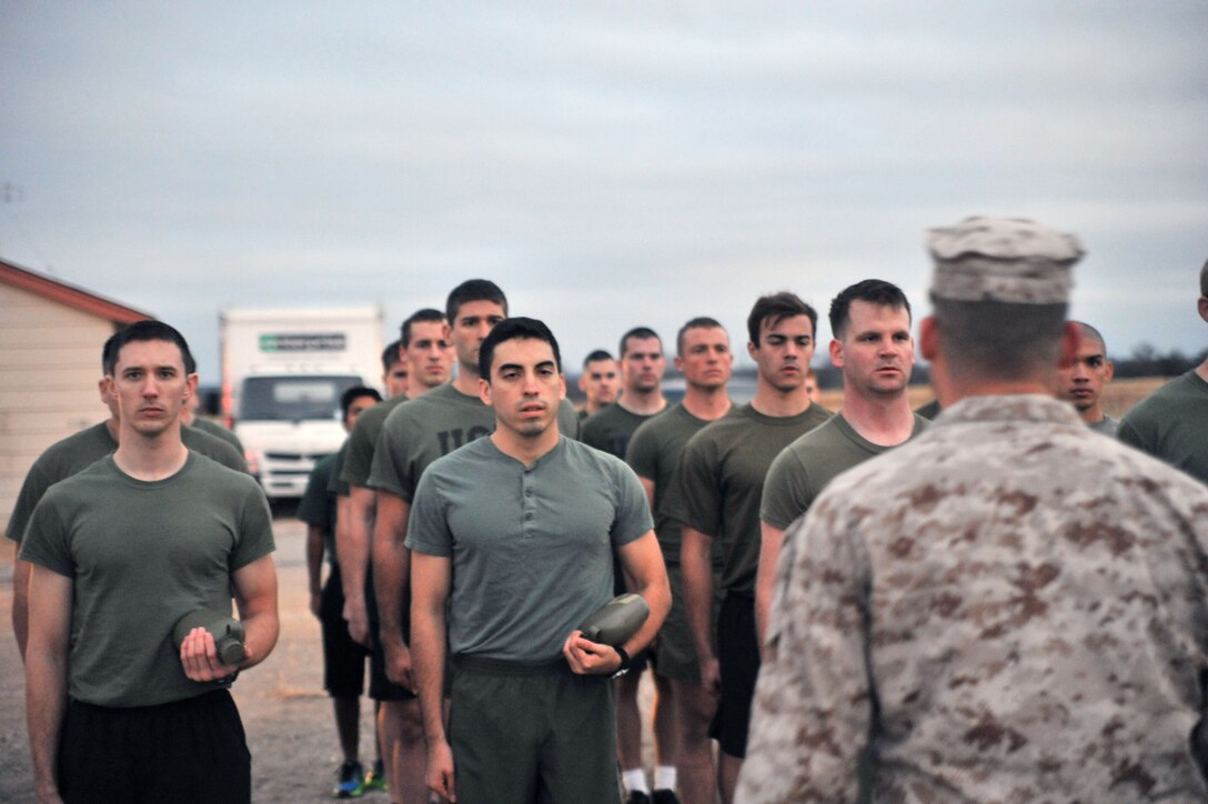 Twenty-one Marine Corps Officer Candidates from around the 8th Marine Corps District attended Pre-Officer Candidate School (OCS) Winter Training at Fort Walters in Mineral Wells, Tx December 5-7. These candidates, who are slated to attend OCS in four weeks, participated in many events such as physical training, hikes and land navigation to prepare them for the rigorous 10 week training to come. 
