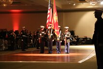 The Color Guard of Marine Corps Detachment Fort Leonard Wood, Missouri conducts the 239th Marine Corps Birthday Ball Ceremony.  
