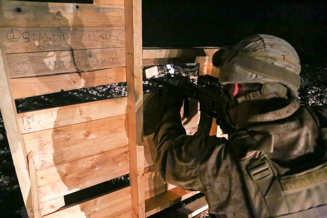 Marines with Weapons Company, Battalion Landing Team 2nd Battalion, 1st Marines, 11th Marine Expeditionary Unit (MEU), conduct a night live-fire range during sustainment training in D'Arta Plage, Djibouti, Dec. 6.  The Makin Island Amphibious Ready Group (ARG) and the embarked 11th MEU provide a versatile, sea-based, expeditionary force that can be tailored to a variety of missions in the U.S. 5th Fleet area of responsibility. (U.S. Marine Corps photo by Cpl. Laura Y. Raga/Released) 
