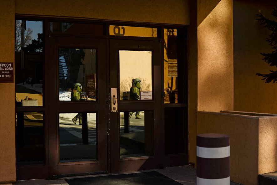 Staff Sgt. Quentin Tubbs, 51st Civil Engineer Squadron Explosive Ordnance Disposal, approaches a simulated IED during exercise Beverly Bulldog 15-01 Dec. 9, 2014, at Osan Air Base, Republic of Korea. Beverly Bulldog 15-01 is a peninsula-wide ORE designed to test American forces mission readiness in the event of an emergency or wartime environment.(U.S. Air Force Illustration by Staff Sgt. Jake Barreiro)