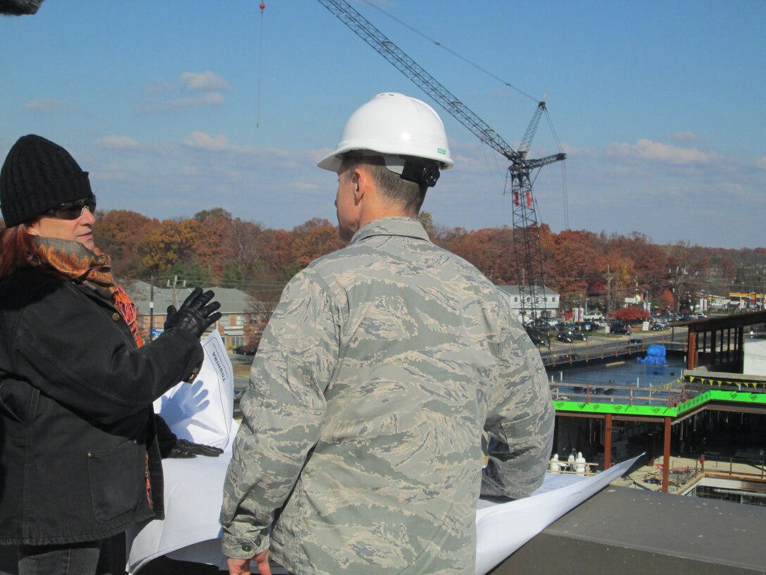 Construction on the new Malcolm Grow Medical Clinics and Surgery Center (MGMCSC) is beginning to take shape and the walls are going up. The new multi-story building will encompass more than 300,000 square feet and will be home to an ambulatory care and surgery center, emergent care center, physical and occupational therapy, family health facilities and space for specialty clinics and other ancillary services. The project includes the construction of a new dental clinic, which will be co-located within the main medical campus providing ease of access for patients and staff. (AF Photo by Melanie Moore)

