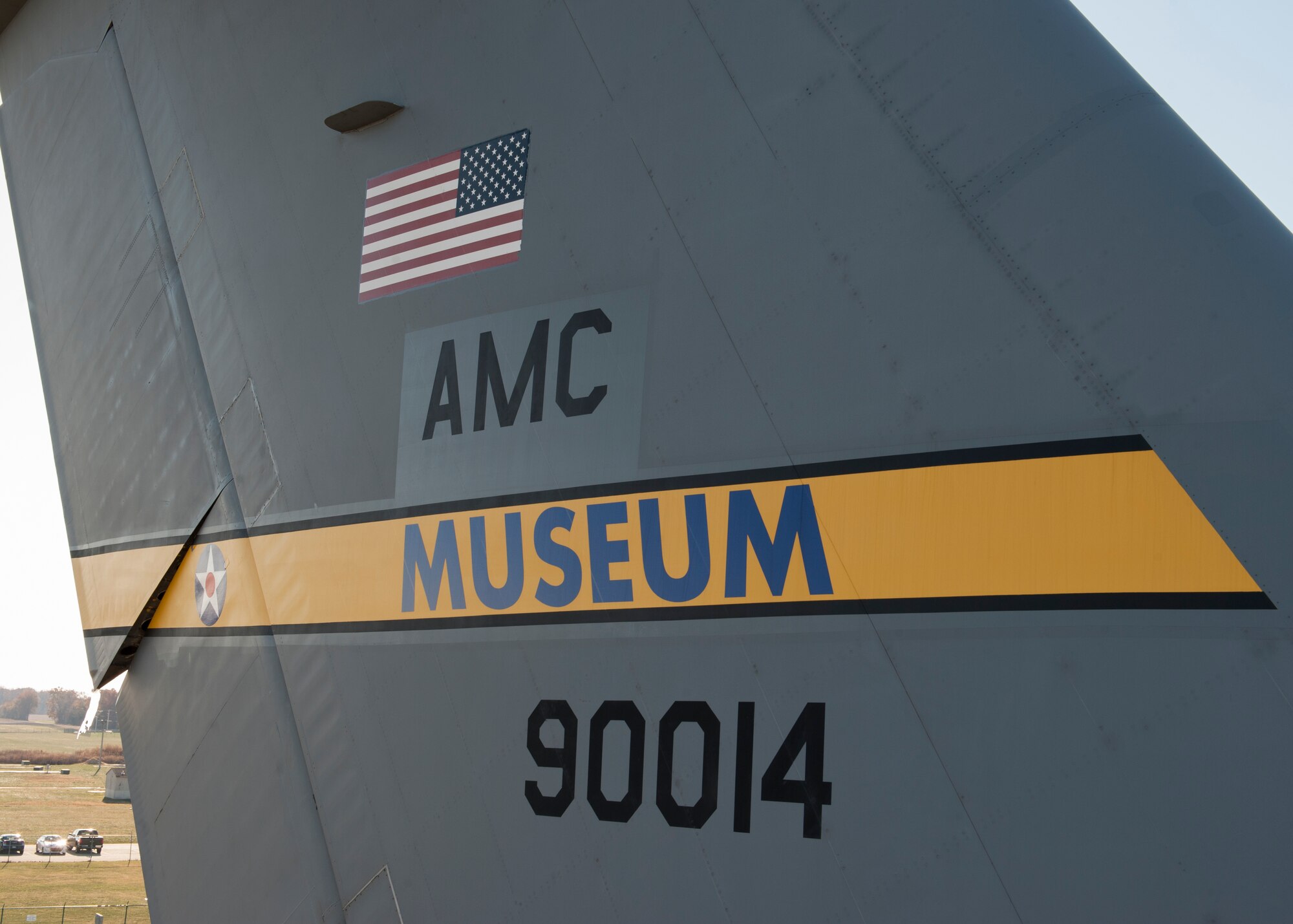 The unique Air Mobility Command Museum tailflash is displayed on a C-5A Galaxy Nov. 19, 2014, at the AMC Museum on Dover Air Force Base, Del. This C-5 is currently the only C-5 airframe on display at a museum anywhere in the world. (U.S. Air Force photo/Airman 1st Class Zachary Cacicia)