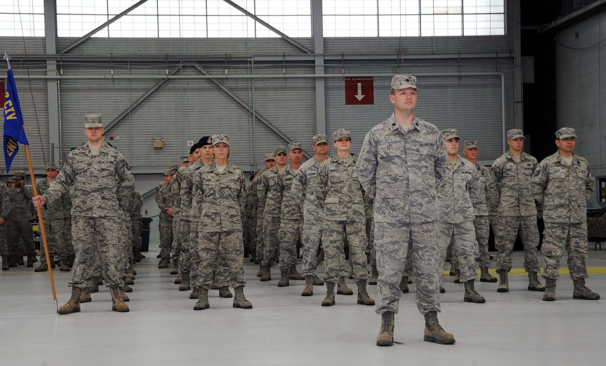 Members of the 142nd Fighter Wing Civil Engineer Squadron and Security Forces Squadron take part in their formal Demobilization Ceremony at the Portland Air National Guard Base, Ore., Dec. 7, 2014. The Airmen returned from deployments to support Operation Enduring Freedom. (U.S. Air National Guard photo by Tech. Sgt. John Hughel, 142nd Fighter Wing Public Affairs/Released)