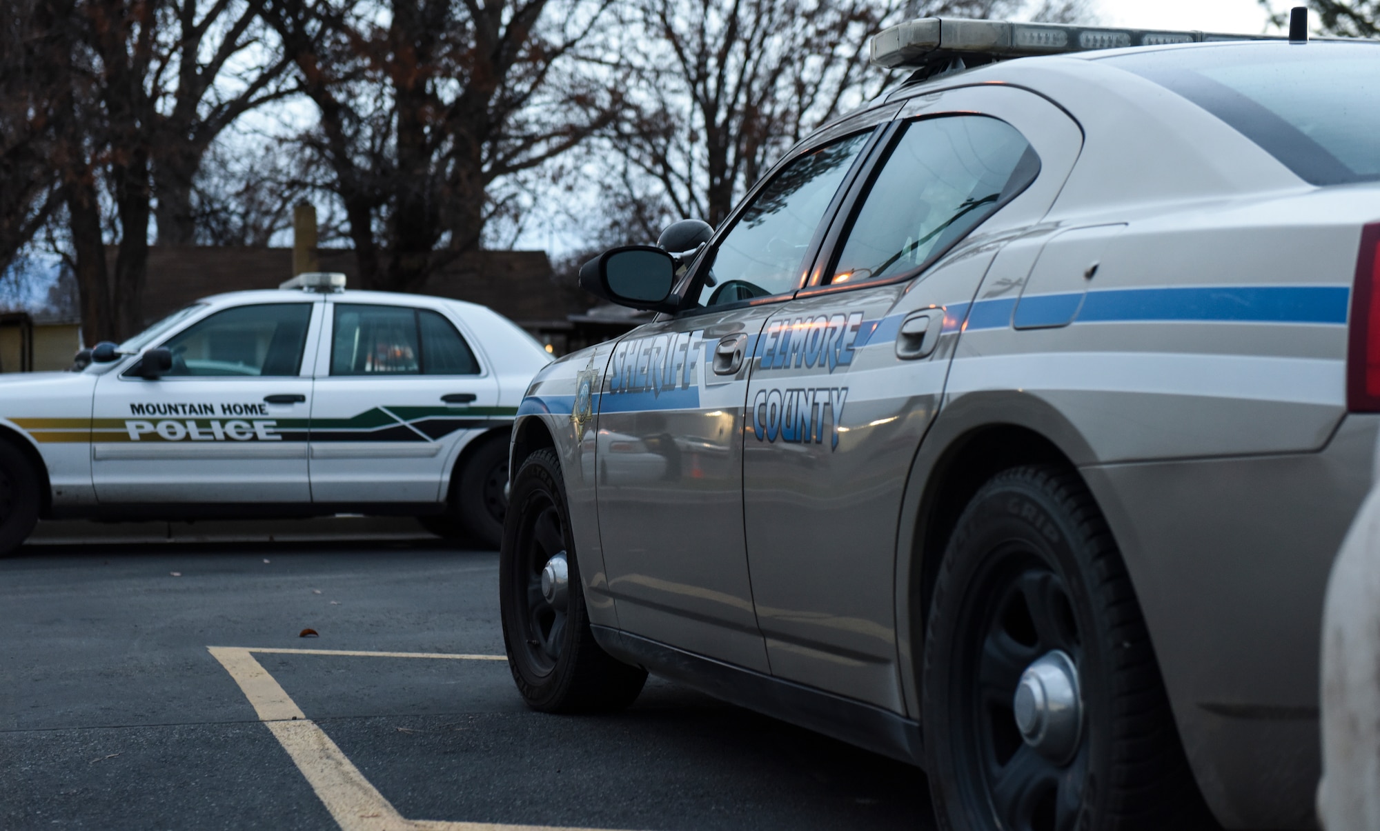Local law enforcement volunteers participate in the "Shop with a Cop" event in Mountain Home, Idaho, Dec. 6, 2014. The event gave more than 100 youth the opportunity to get gifts for themselves and family members. (U.S. Air Force photo by Jeremy L. Mosier/RELEASED)