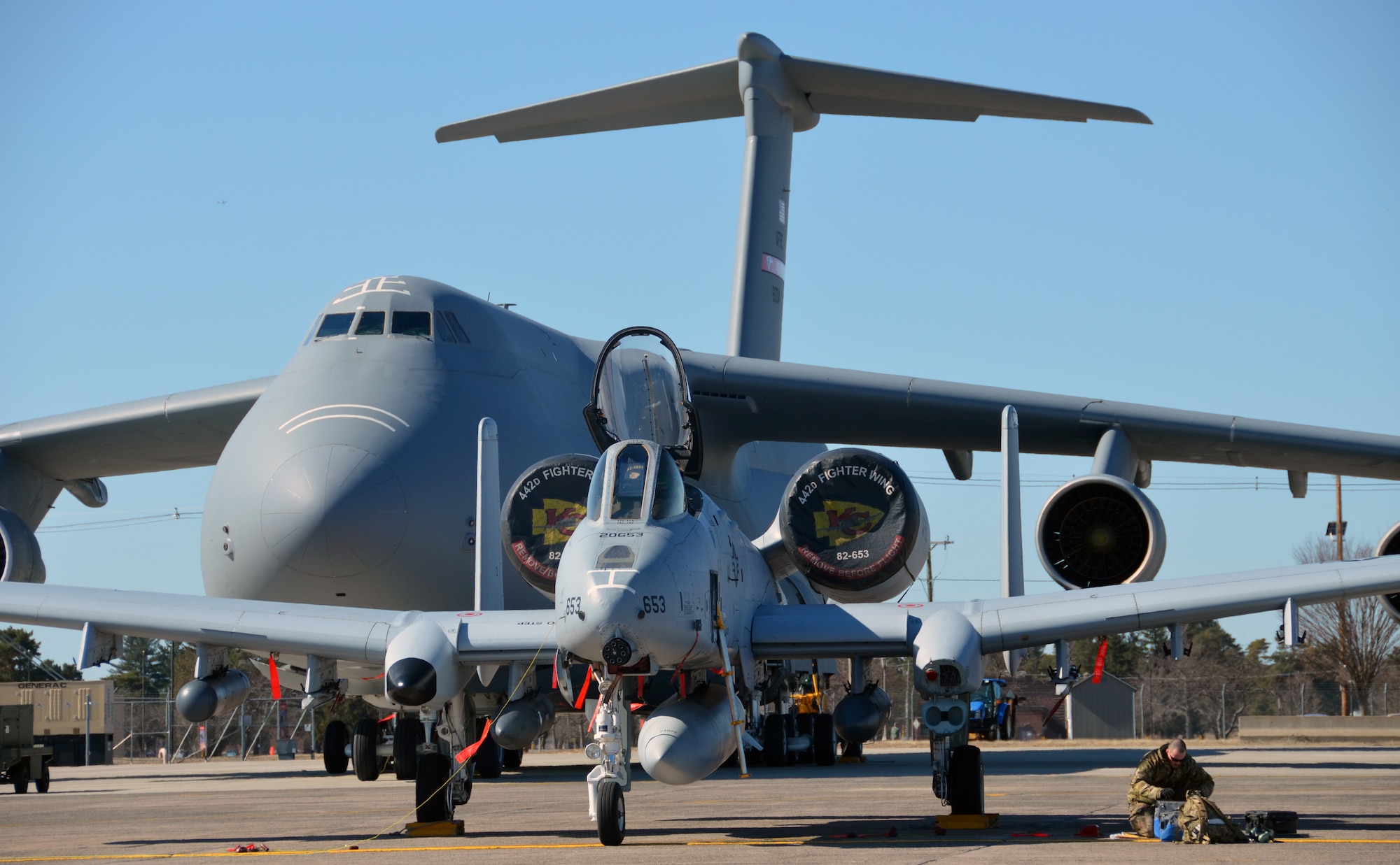 Transient A-10 aircraft and crew from the 442nd Fighter Wing, Whiteman Air Force Base, MO., stop at Westover Air Force Reserve Base, Mass., for routine maintenance checks and refueling before departing for a mission abroad,  April 1, 2014. The A-10 Thunderbolt IIs are the first Air Force aircraft specially designed for close air support of ground forces. They are a simple, effective and survivable twin-engine jet aircraft that can be used against all ground targets, including tanks and other armored vehicles. (U.S. Air Force photo/SSgt. Kelly Goonan)