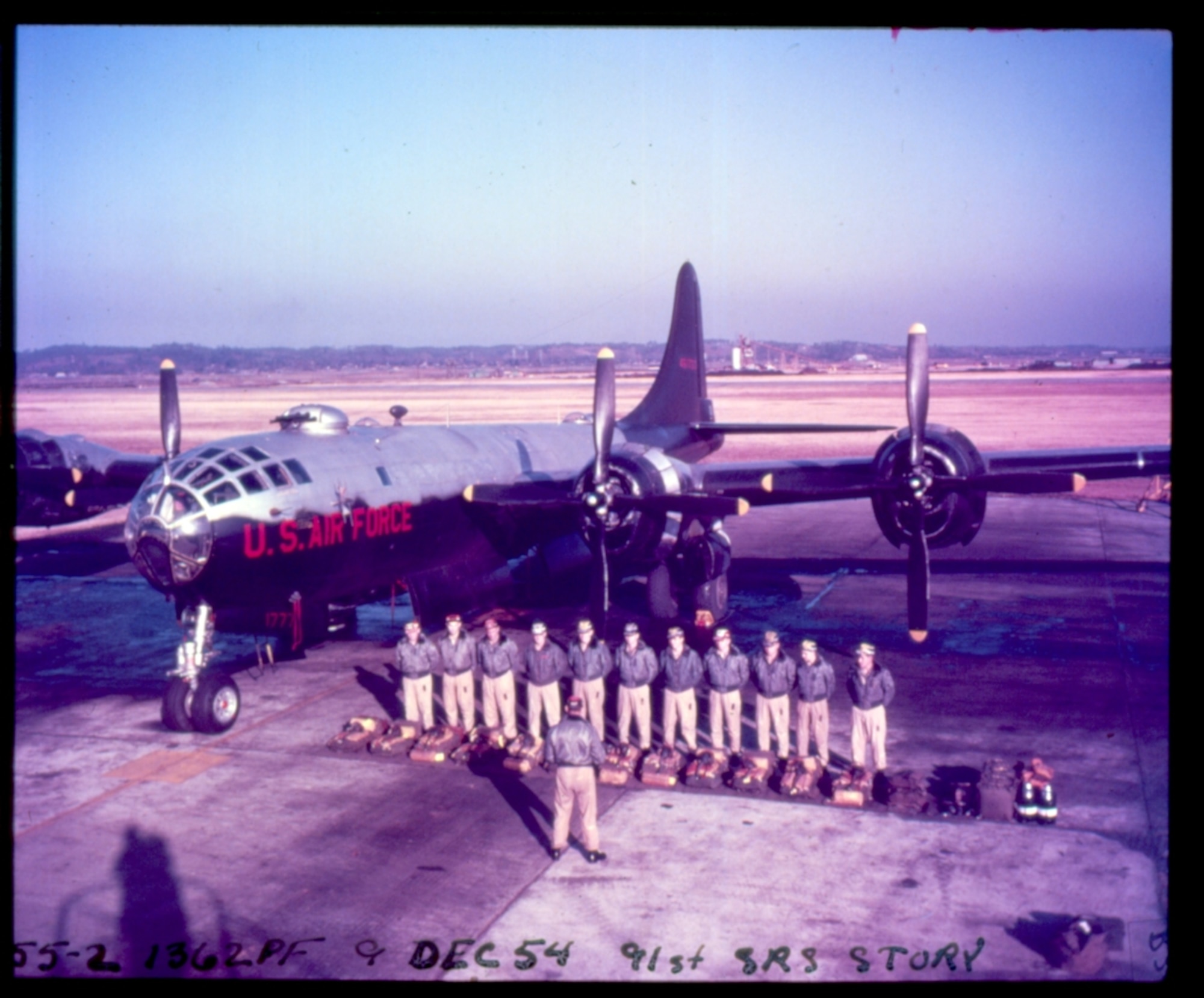 This Dec. 9, 1954 photo of a 91st Strategic Reconnaissance RB-29 Superfortress and crew. The crew flew vital reconnaissance missions out of Yokota Air Base to Korea for the duration of the war, and departed the base shortly after this photo was taken. (U.S. Air Force photo courtesy of the 374 Airlift Wing History Office)
