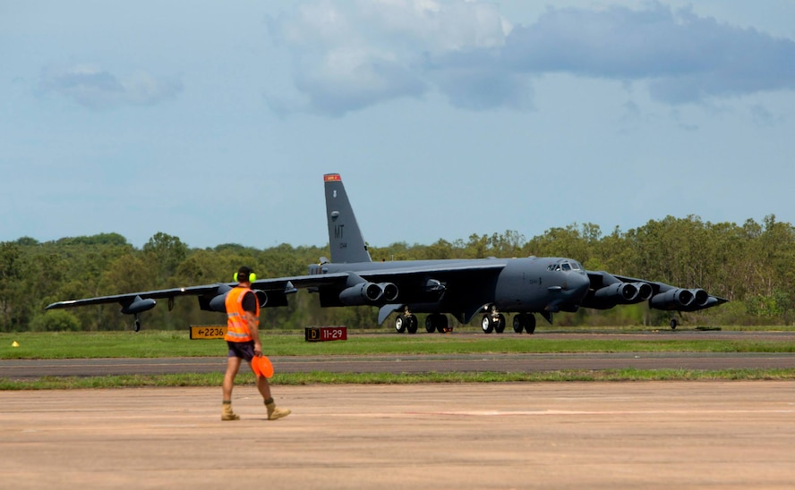 A U.S. Air Force B-52 Stratofortress stationed at Anderson Air Force Base, Guam, landed at Royal Australian Air Force (RAAF) Base Darwin on Monday 8 December 2014, as part of U.S. Pacific Command and U.S. Air Force rotational bomber presence in the Pacific. These rotations enhance U.S. ability to train, exercise and operate with Australia and other allies and partners across the region, further enabling the U.S. to work together with these nations to respond more quickly to a wide range of challenges, including humanitarian crises and disaster relief, as well as promoting security cooperation efforts across the region. (Royal Australian Air Force Photo/Released)