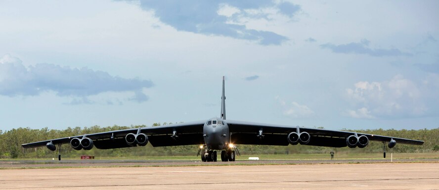 A U.S. Air Force B-52 Stratofortress stationed at Anderson Air Force Base, Guam, landed at Royal Australian Air Force (RAAF) Base Darwin on Monday 8 December 2014, as part of U.S. Pacific Command and U.S. Air Force rotational bomber presence in the Pacific. These rotations enhance U.S. ability to train, exercise and operate with Australia and other allies and partners across the region, further enabling the U.S. to work together with these nations to respond more quickly to a wide range of challenges, including humanitarian crises and disaster relief, as well as promoting security cooperation efforts across the region. (Royal Australian Air Force Photo/Released)
