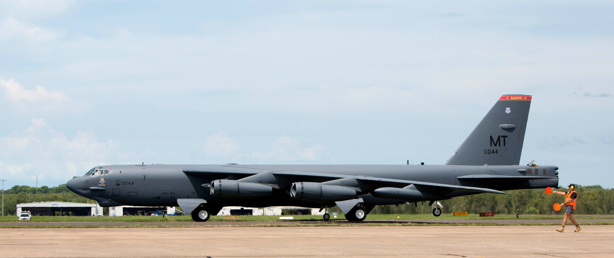 A U.S. Air Force B-52 Stratofortress stationed at Anderson Air Force Base, Guam, landed at Royal Australian Air Force (RAAF) Base Darwin on Monday 8 December 2014, as part of U.S. Pacific Command and U.S. Air Force rotational bomber presence in the Pacific. These rotations enhance U.S. ability to train, exercise and operate with Australia and other allies and partners across the region, further enabling the U.S. to work together with these nations to respond more quickly to a wide range of challenges, including humanitarian crises and disaster relief, as well as promoting security cooperation efforts across the region. (Royal Australian Air Force Photo/Released)