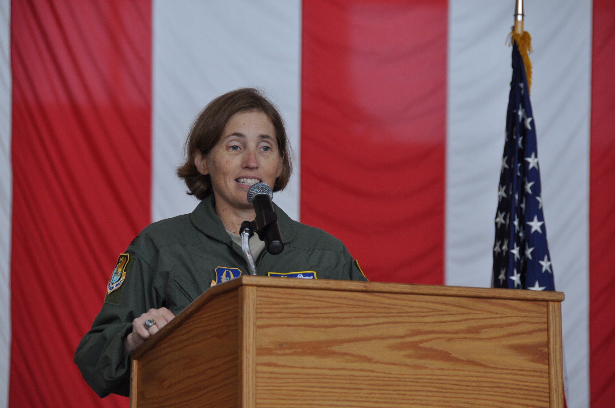 TRAVIS AIR FORCE BASE, Calif. -- Col. Stephanie Williams assumed command Dec. 6, 2014 of the 349th Operations Group in a ceremony at Hangar 14, Travis Air Force Base, Calif. (U.S. Air Force photo / 2nd Lt. Stephen J. Collier)