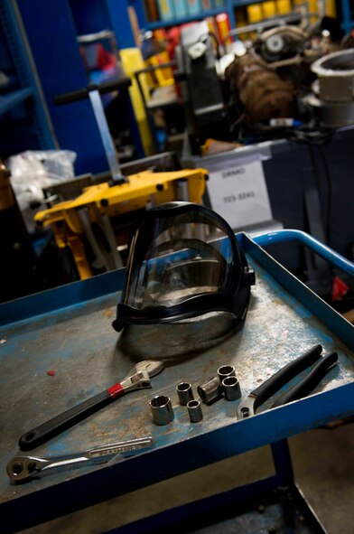 Tools rest on a cart in the defense reutilization and marketing office on Minot Air Force Base. N.D., Nov. 25, 2014. The DRMO section is responsible for taking unneeded military assets and revitalizing them for use elsewhere. (U.S. Air Force photo/Airman 1st Class Sahara L. Fales)