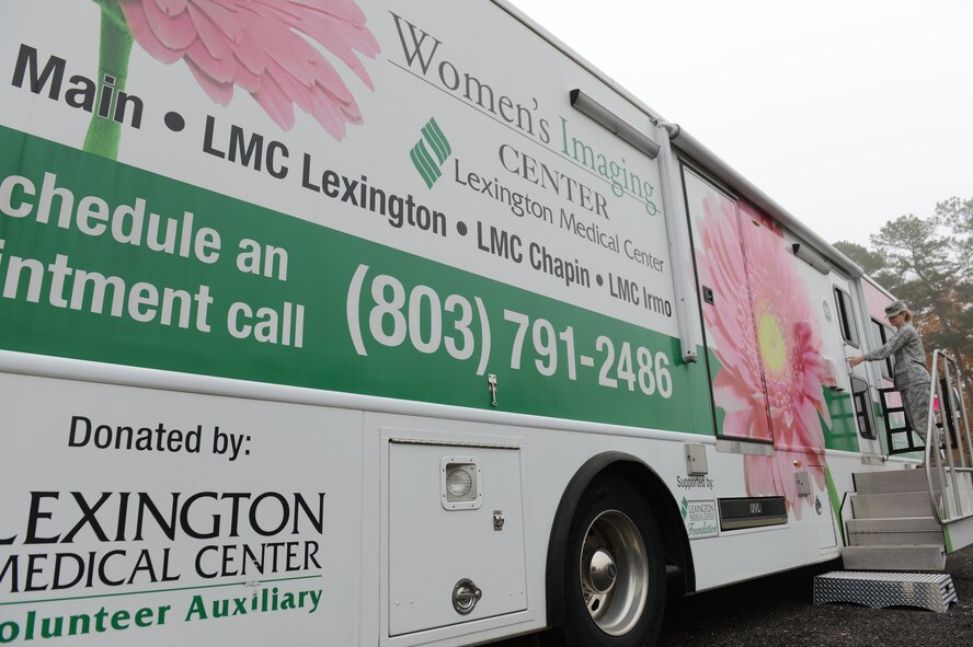 An Airman enters the Lexington Women’s Imaging Center mammogram-mobile at Shaw Air Force Base, S.C., Dec. 3, 2014. The 20th Medical Group scheduled the mammogram-mobile to visit Shaw monthly for TRICARE beneficiaries. (U.S. Air Force photo by Senior Airman Tabatha Zarrella/Released)