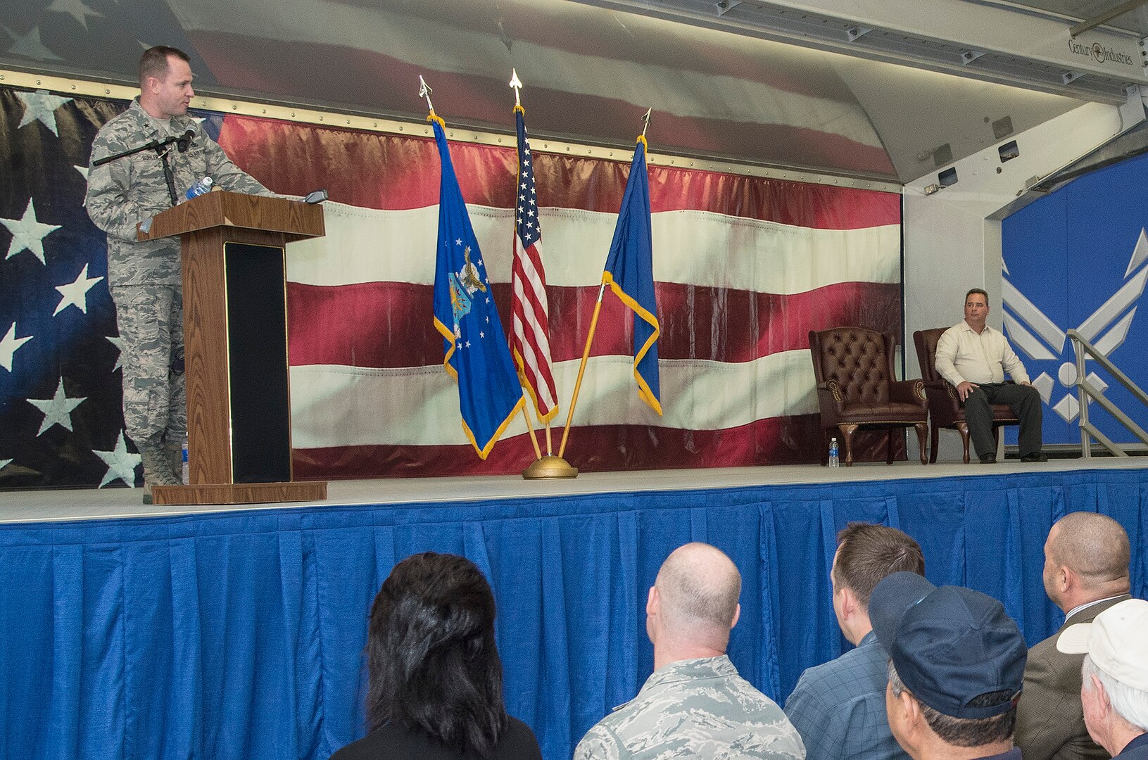 Brig. Gen. Carl Buhler, Ogden Air Logistics Complex commander, addresses the crowd during a 575th Aircraft Maintenance Squadron activation ceremony Dec. 11 at Joint Base San Antonio-Randolph. The 575th AMXS is a geographically separate unit assigned to the 309th Aircraft Maintenance Group, Ogden Air Logistics Complex Hill Air Force Base, Utah. The squadron is responsible for depot level maintenance, restoration and modification of over 500 T-38 Talon aircraft for the United States Air Force and Navy. (U.S. Air Force photo by Johnny Saldivar)