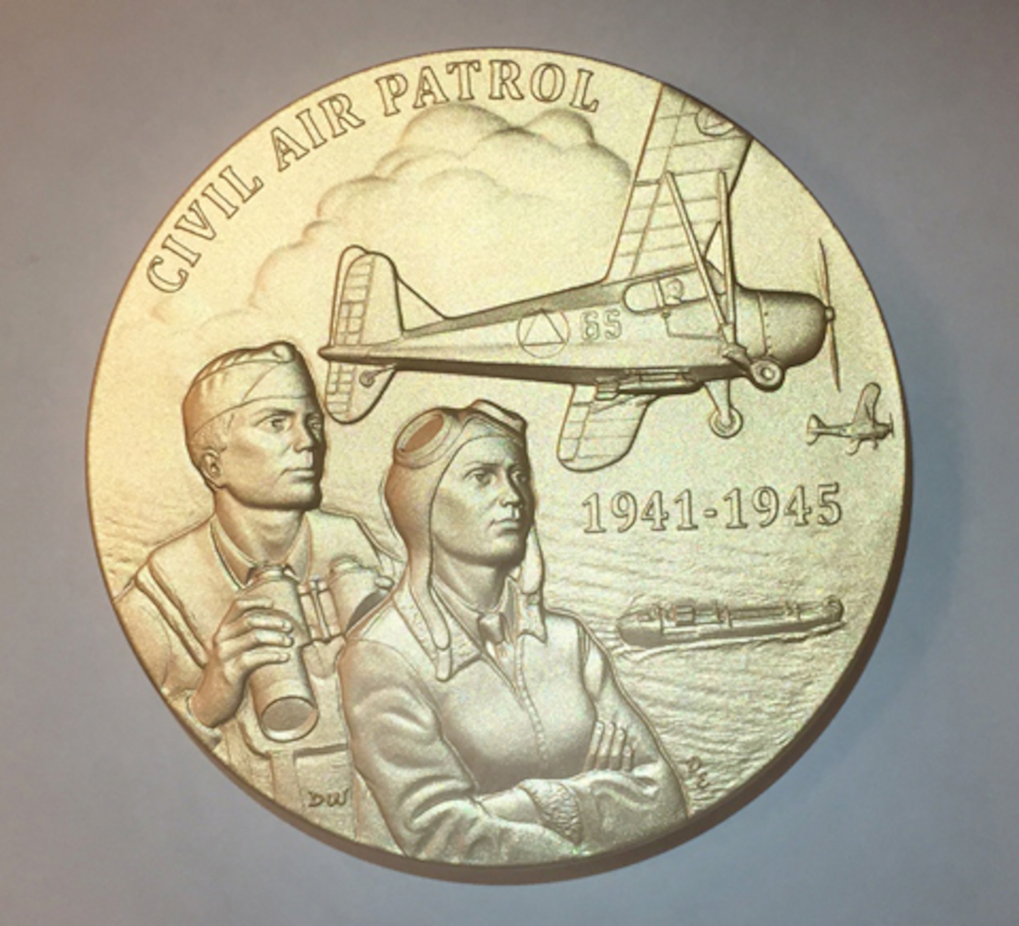 Here is the front of the Congressional Gold Medal that was awarded to founding members of Civil Air Patrol during the ceremony.
