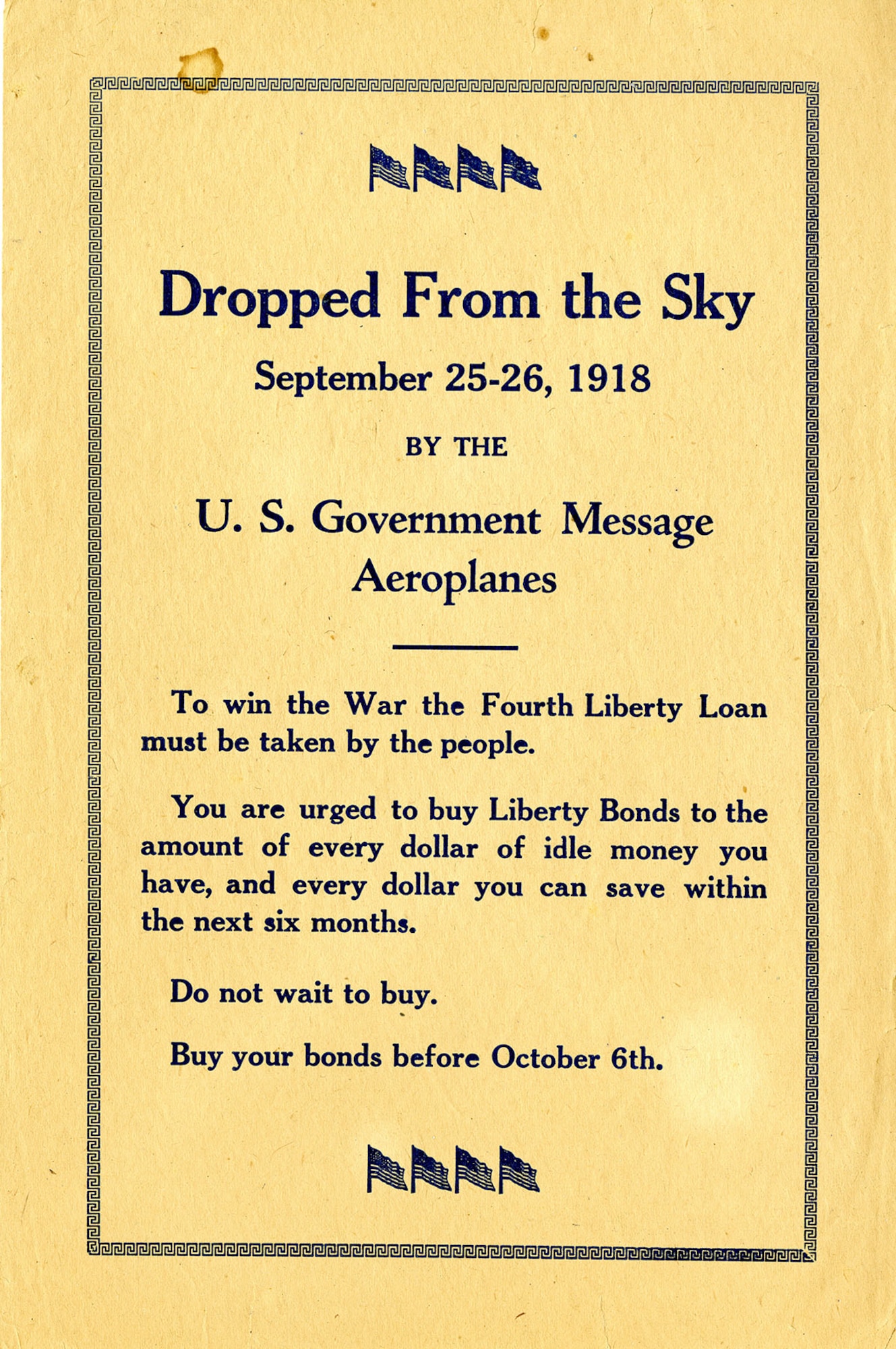 During World War I, the United States Treasury issued Liberty Bonds and War Saving Stamps to citizens who were eager to support the war effort. In order to promote the sale of these bonds and stamps, the Treasury Department created the War Savings Organization. This organization used many methods to spread the word about Liberty Bonds and War Saving Stamps. (U.S. Air Force photo)
