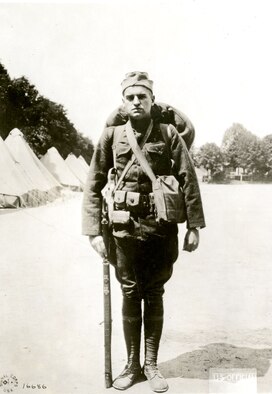 By the time the United States joined the effort in 1917, Great Britain had been at war with the Central Powers since August, 1914. The bulk of Gen. John "Black Jack" Pershing's American Expeditionary Forces began arriving at the Western Front in the spring of 1918, after first stopping in England before sailing for France. Upon their arrival in England, many soldiers and airmen were given an envelope containing a very special message from King George V. Upon his arrival in Liverpool in September 1918, Lt. Thomas G. Spates (pictured here) said the letter from the King “made a fine impression.” (U.S. Air Force photo)