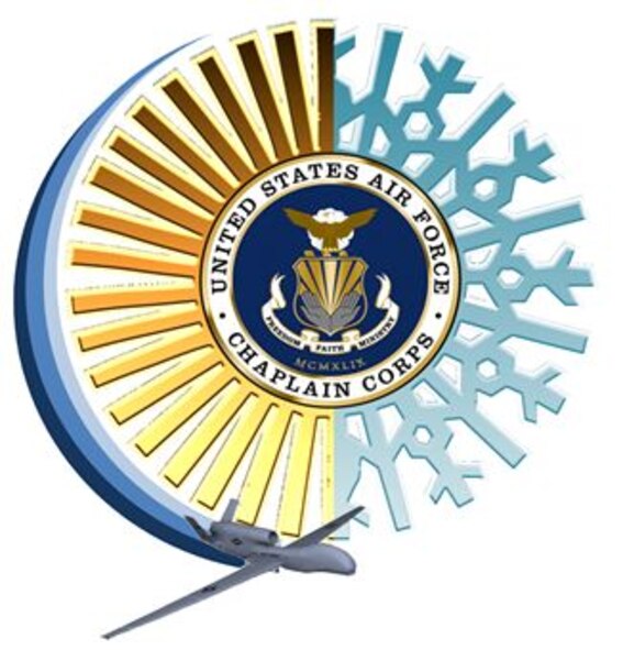 Grand Forks Air Force Base Chapel Team logo (center component) created using vector graphics in full RGB color on white background using Adobe Photoshop and Illustrator CS4.The Chapel Team at Grand Forks AFB, N.D., is part of the U.S. Air Force Chaplain Corps, which provides spiritual care and the opportunity for Airmen, their families, and other authorized personnel to exercise their constitutional right to the free exercise of religion. This is accomplished through religious observances, providing pastoral care, and advising leadership on spiritual, ethical, moral, morale, core values, and religious accommodation issues. In accordance with Chapter 3 of AFI 84-105, commercial reproduction of this emblem is NOT permitted without the permission of the proponent organization and or unit commander. (U.S. Air Force graphic/Staff Sgt. Luis Loza Gutierrez) 