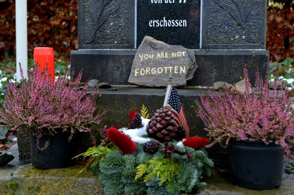 A memorial stands on a hill outside of Wereth, Belgium, Dec. 10, 2014. The memorial is a reminder of the heroic acts of 11 African American U.S. Soldiers during World War II. They took refuge in the small town, and after the Germans captured them, they refused to divulge information about the family who housed them. The 11 Soldiers were led from the city and executed. (U.S. Air Force photo by Airman 1st Class Kyle Gese/Released)