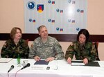 Brig. Gen. Al Dohrmann, commander of Multi-National
Battle Group-East, addresses members of the local media in Gjilan/Gnjilane,
Kosovo, during a recent press coffee event. This was the general's fifth
press coffee since arriving in Kosovo in November 2009. The press coffees
are designed to be relatively informal discussions about issues facing the
citizens in Battle Group-East's area of responsibility.