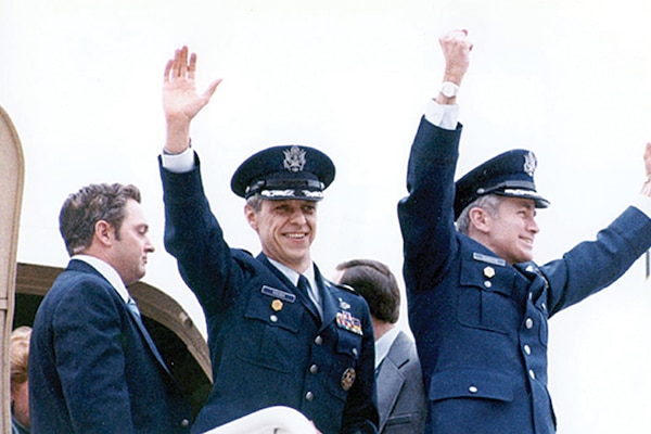 Defense attachés serve as senior defense officials and are responsible for all DOD activities and personnel assigned to the Embassy of the country in which they serve. Here, Defense Attaché Col. Thomas Schaefer, right, and Assistant Air Attaché Lt. Col. David Roeder arrive at Andrews Air Force Base on Jan. 27, 1981, after being held hostage for 444 days by Iran. Schaefer was the most senior serviceman taken hostage. DIA History Photo