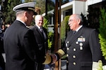 U.S. Defense Secretary Robert M. Gates and Adm. Mike Mullen, chairman of the Joint Chiefs of Staff, greet Mexico's Secretary of the Navy Adm. Mariano Francisco Saynez during a visit in Mexico City, March 23, 2010