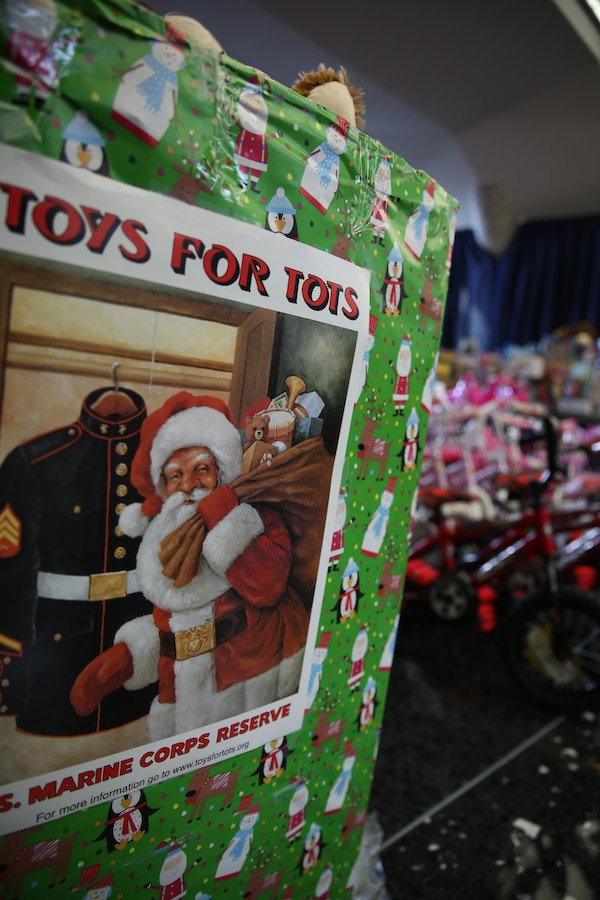 A Toys for Tots bin at the U.S. Department of State building sits in a room filled with toys that will be distributed to under privileged children. Toys for Tots is a Marine Corps Reserve sponsored foundation dedicated to providing under privileged children with toys for Christmas