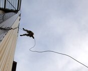 Members from the 341st Security Forces Group Tactical Response Force rappel during a training exercise Dec. 10 at Malmstrom Air Force Base. TRF members begin their training as assaulters and go on to acquire one of two additional skill sets in the fields of breaching systems or nuclear advanced designated marksmen, commonly referred to as snipers. (U.S. Air Force photo/ 2nd Lt. Annabel Monroe)  