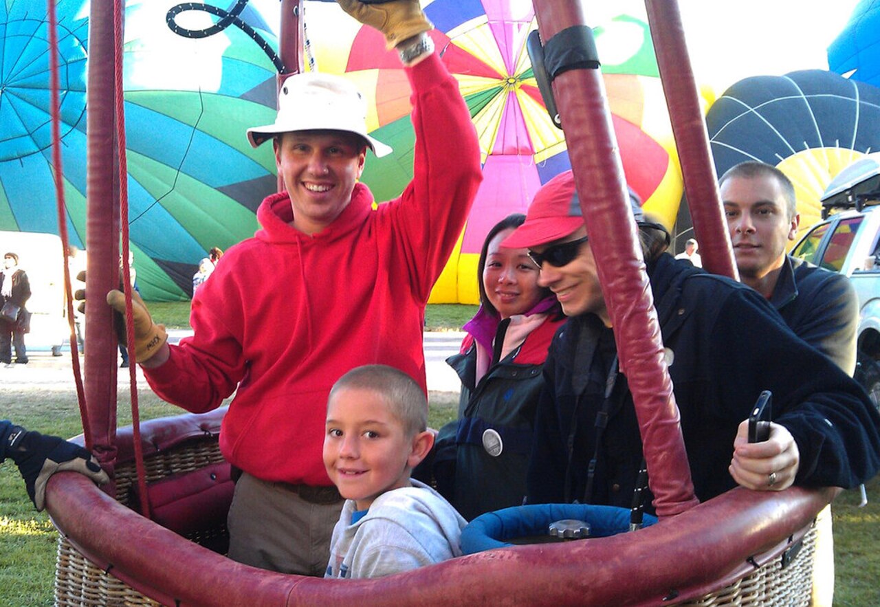 Air Force Maj. Kenny Weiner prepares for takeoff with a basketful of friends during a 2012 balloon festival in Albuquerque, New Mexico. Courtesy photo