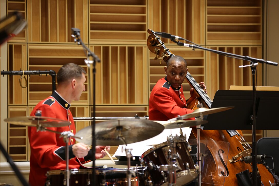 On Dec. 12, 2014, the Marine Big Band and Marine Jazz Combo rehearsed in the John Philip Sousa Band Hall at the Marine Barracks Annex in Washington, DC (U.S. Marine Corps photo by Master Sgt. Kristin duBois/released)