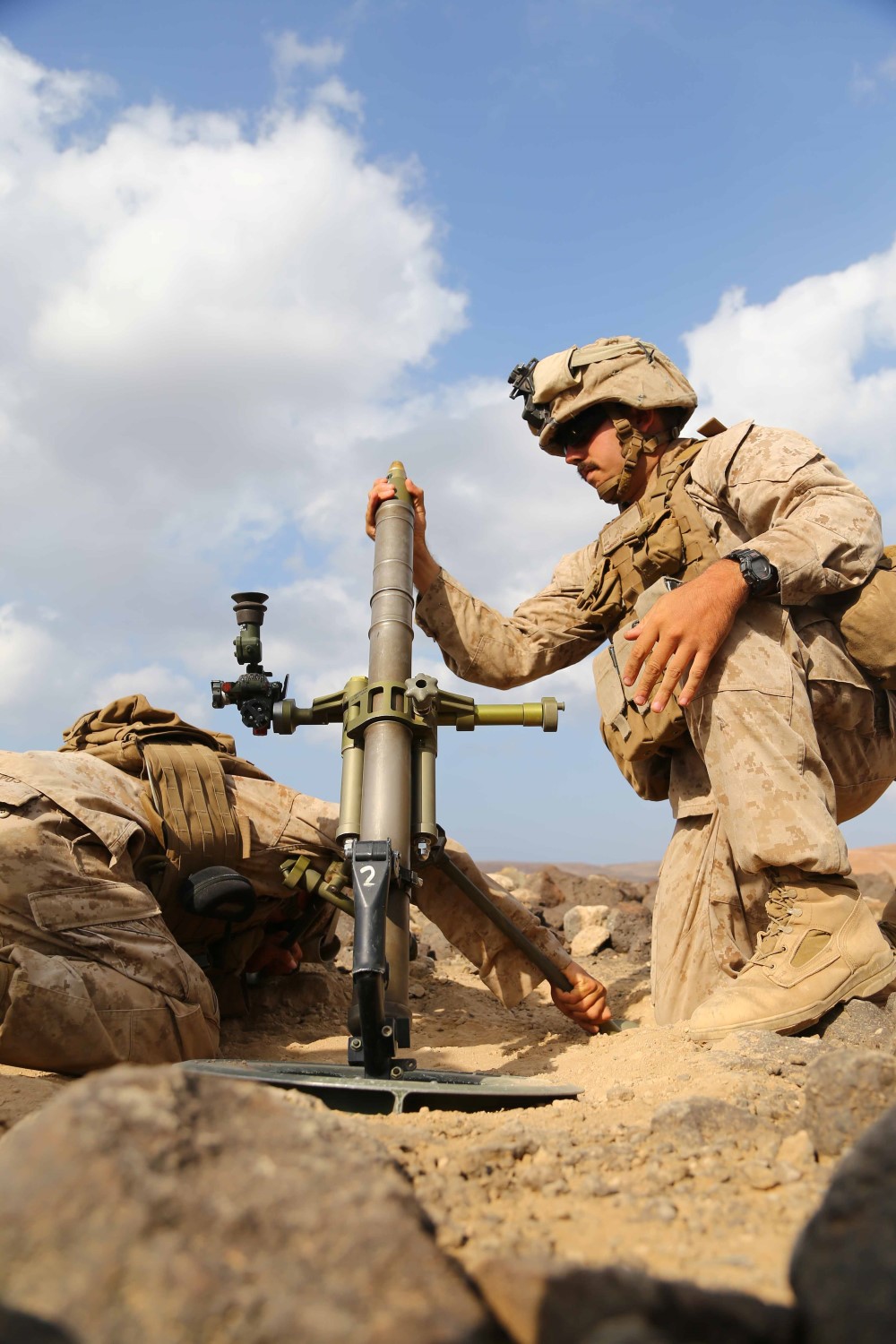 Marines with Golf Company, Battalion Landing Team 2nd Battalion, 1st Marines, 11th Marine Expeditionary Unit (MEU), conduct a live-fire range during sustainment training in D'Arta Plage, Djibouti, Dec. 9. The Makin Island Amphibious Ready Group (ARG) and the embarked 11th MEU are deployed in support of maritime security operations and theater security cooperation efforts in the U.S. 5th Fleet area of responsibility. (U.S. Marine Corps photo by Cpl. Laura Y. Raga/Released)