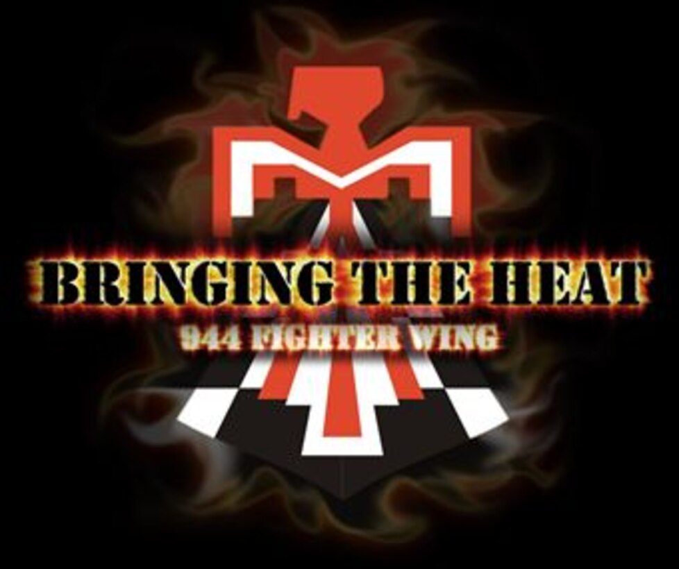 A logo representing the new 944th Fighter Wing motto, "bringing the heat," at Luke Air Force Base, Ariz. (U.S. Air Force graphic illustration by Staff Sgt. Lausanne Kinder)