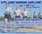 A 944th Fighter Wing physical training workout challenge flyer giving information about the event during the Sept unit training assembly at Luke Air Force Base, Ariz. (U.S. Air Force graphic by Staff Sgt. Lausanne Kinder)