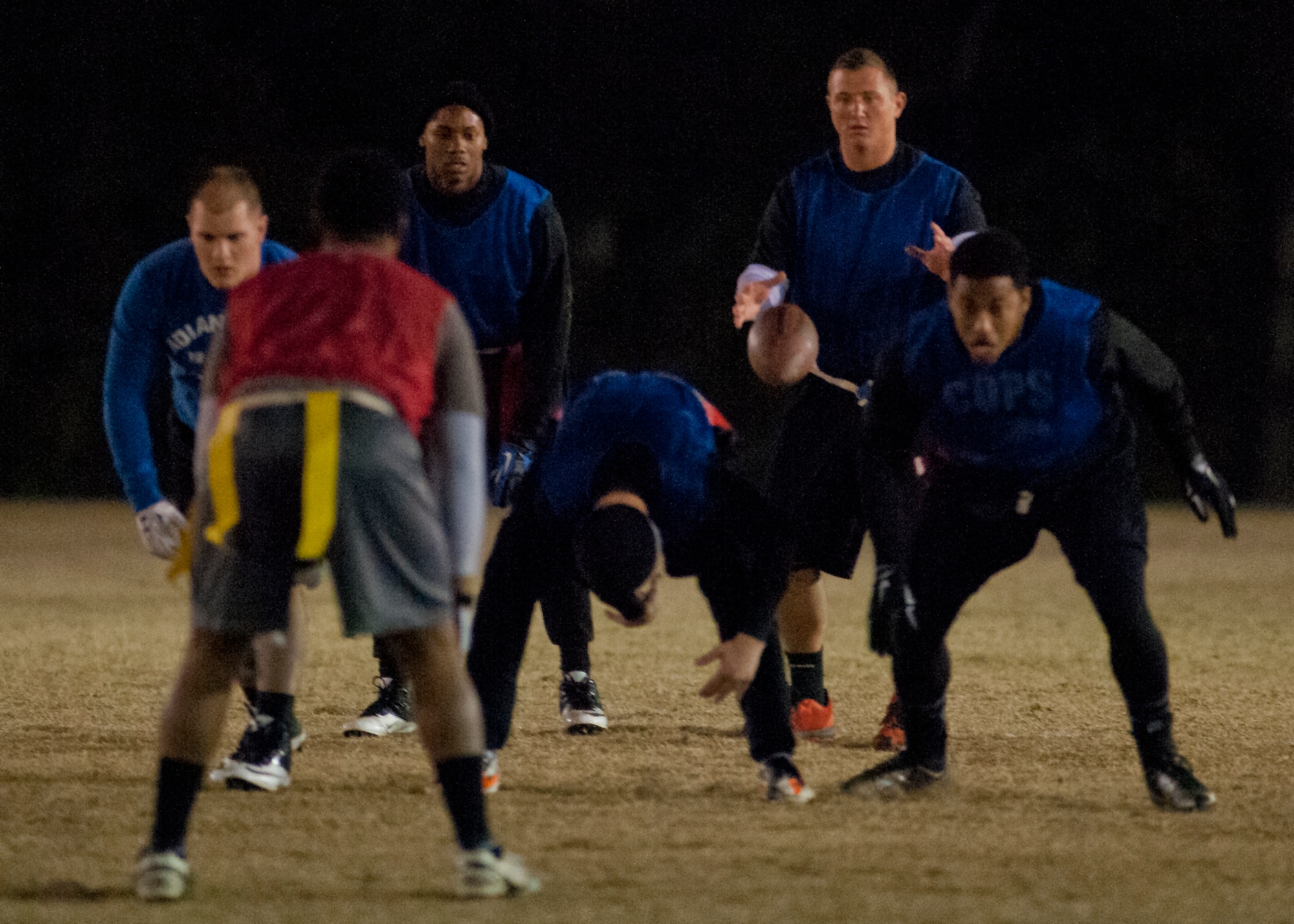 Nicholas Ott, 96th Security Forces Squadron, calls for the ball during a play at the base intramural flag-football championship game Dec. 11 at Eglin Air Force Base, Fla.  The EB team won in an overtime battle 25-24 and repeated as base champions.  (U.S. Air Force photo/Samuel King Jr.)