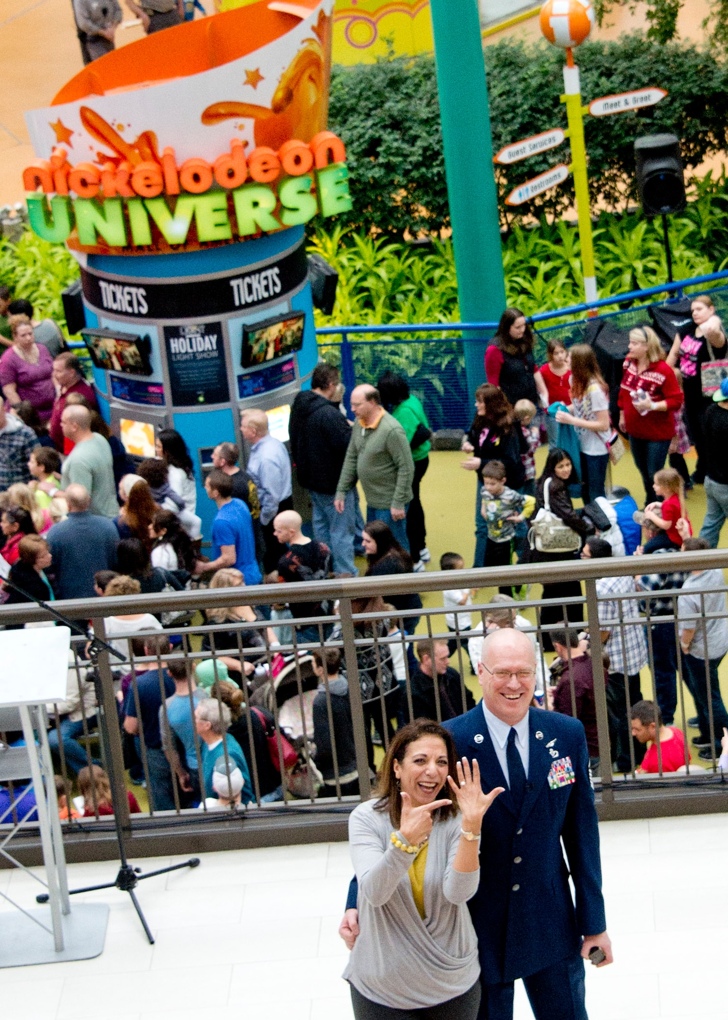 First Sgt. Robert Renning of 133rd Airlift Wing was able to give a surprise proposal to his longtime girlfriend during the Mall of America’s Holiday for Heroes, Dec 14, 2014.  Renning is the Wing’s Outstanding First Sergeant of 2014 and became famous this summer for his life saving efforts of recusing a man from a burning vehicle.   (U.S. Air National Guard Photo by Tech. Sgt. Lynette Olivares / Released)