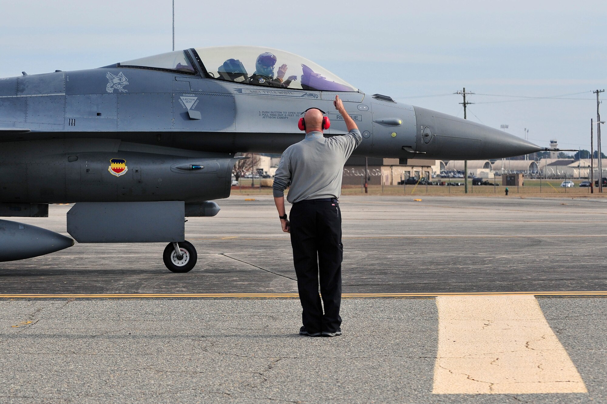Maj. Gen. H.D. Polumbo Jr., Ninth Air Force commander, taxis to participate in Exercise Razor Talon at Seymour Johnson Air Force Base, North Carolina, Dec. 5, 2014. Exercise Razor Talon provides a low-cost, large-force exercise training opportunity for East Coast tactical and support aviation units. (U.S. Air Force photo/Senior Airman John Nieves Camacho)