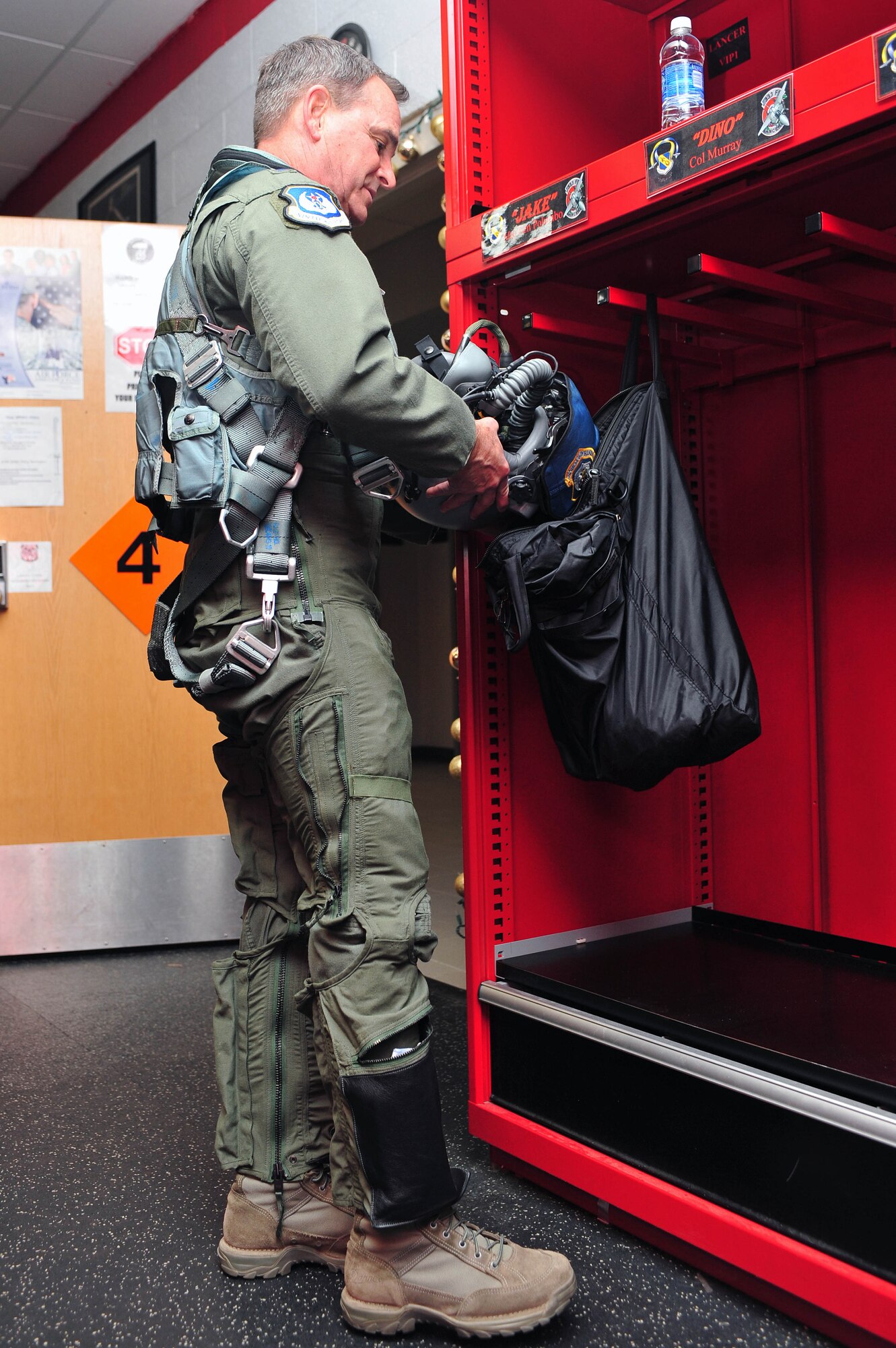 Maj. Gen. H.D. Polumbo Jr., Ninth Air Force commander, prepares to participate in exercise Razor Talon at Seymour Johnson Air Force Base, North Carolina, Dec. 5, 2014. The monthly exercise, developed at Seymour Johnson AFB, offers joint integration opportunities for every branch of the armed services. (U.S. Air Force photo/Senior Airman John Nieves Camacho)