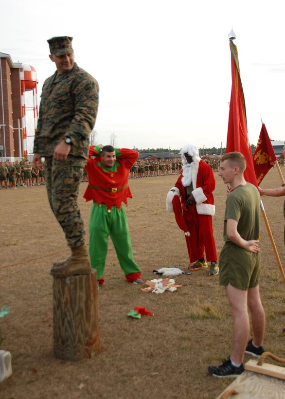 H and S Company gets ready for their run in the MCES Sleigh Pull.