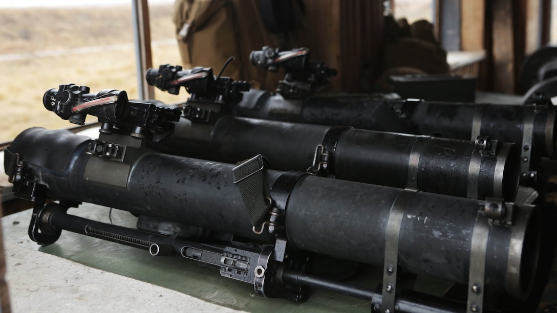 Shoulder-launched Multipurpose Assault Weapons are secured before an Anti-Armor live-fire weapons range in Balti, Moldova, Dec. 12. SMAW's look simple but once loaded and aiming at a target behind the trained hands of a Moldovan or U.S. Marine, they become an armored vehicles worst nightmare. The Marines and Moldovans built a mutual understanding of firing procedures and characteristics on advanced anti-armor weapons systems, including: Moldova’s Rocket Propelled Grenade system and 70mm Recoiless Rifle (SPG), and America’s FGM-148 Javelin man-portable anti-tank missile, AT-4 Anti-Tank Weapon, and the Shoulder-launched Multipupose Assault Weapon, Dec. 8-12.