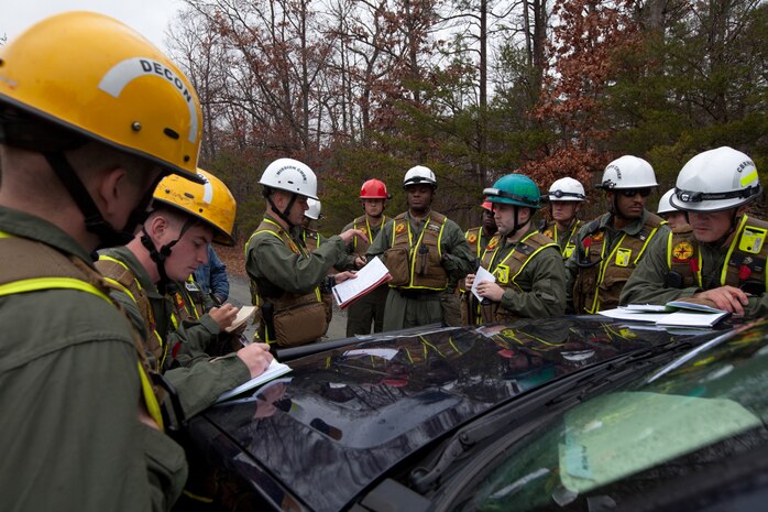 Marines and Sailors with the Chemical Biological Incident Response Force, II Marine Expeditionary Force put their training to use during Exercise Sudden Response aboard Marine Corps Base Quantico on Friday, December 5. Exercise Sudden Response is a Joint Task Force Civil Support exercise designed to challenge the combined forces with multiple scenarios, which could be encountered during a chemical, biological, radiological, nuclear or high-yield explosive incident. CBIRF trained along side the 911th Technical Rescue Engineer Company, the 89th Chemical Company, 3rd Armored Cavalry Regiment, and the 720th Military Police Battalion. CBIRF is prepared to respond, with minimal warning, to any CBRNE event in order to assist local, state, or federal agencies and the geographic combatant commanders in the conduct of CBRNE response or consequence management operations. (Official Marine Corps Photo by Sgt. Kuande L. Hall/RELEASED).