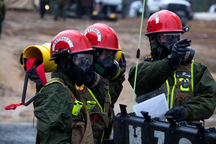 Marines and Sailors with the Chemical Biological Incident Response Force, II Marine Expeditionary Force put their training to use during Exercise Sudden Response aboard Marine Corps Base Quantico on Friday, December 5. Exercise Sudden Response is a Joint Task Force Civil Support exercise designed to challenge the combined forces with multiple scenarios, which could be encountered during a chemical, biological, radiological, nuclear or high-yield explosive incident. CBIRF trained along side the 911th Technical Rescue Engineer Company, the 89th Chemical Company, 3rd Armored Cavalry Regiment, and the 720th Military Police Battalion. CBIRF is prepared to respond, with minimal warning, to any CBRNE event in order to assist local, state, or federal agencies and the geographic combatant commanders in the conduct of CBRNE response or consequence management operations. (Official Marine Corps Photo by Sgt. Kuande L. Hall/RELEASED).