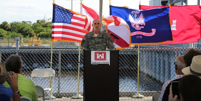 Jacksonville District’s Col. Alan Dodd hosted a ceremony to celebrate the completion of the Picayune Strand Restoration Project's Merritt Pump Station Oct. 24 alongside federal, state and local representatives and Everglades restoration supporters.