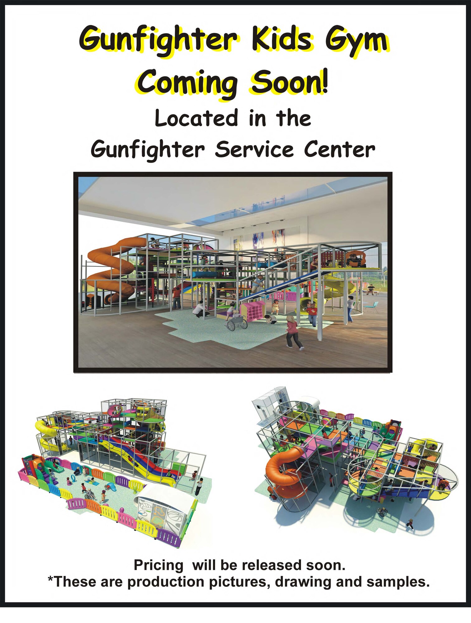 The Gunfighter Kid’s Gym will be an indoor play place for children at Mountain Home Air Force Base, Idaho. Slides and a basketball arena are a couple of items that will be featured at the gym. (Courtesy photo)